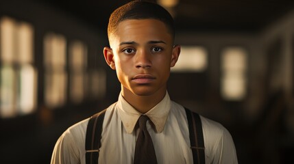 Young Man Wearing Suspenders and a Tie in a Professional Attire
