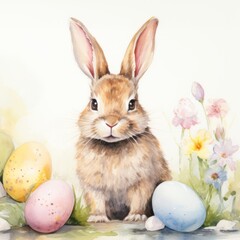 Fototapeta na wymiar The rabbit is cute with Easter eggs.