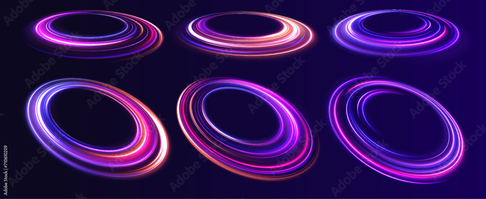 Aufkleber curve blue line light effect neon swirl. abstract ring background with glowing swirling background. 