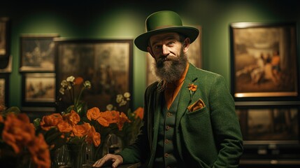 Man Wearing Top Hat and Green Coat
