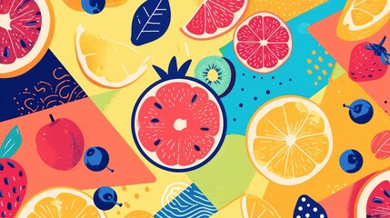 Colorful geometric fruit illustrations background