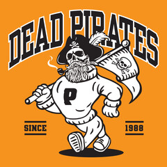 The Dead Pirates Mascot Character Design in Sport Vintage Athletic Style Hand Drawing Vector
