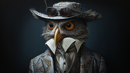 scary crazy Anthropomorpha birds in suits