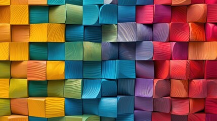 Colorful wooden blocks organized in an abstract wave pattern background