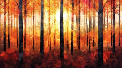 Geometric interpretation of a forest in autumn background