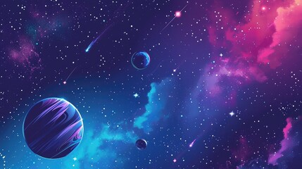 Geometric space galaxy with stars and planets background