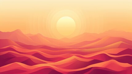 Geometric sunrise landscape in warm tones background