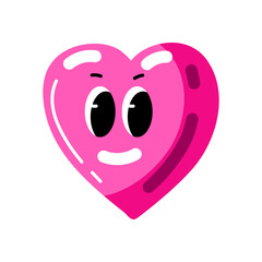 Funny Heart isolated on white background. Valentine's Day character in groovy style. Trendy retro 60s 70s style emoji. Illustration for party invitation, poster, sticker, template, wall art print.