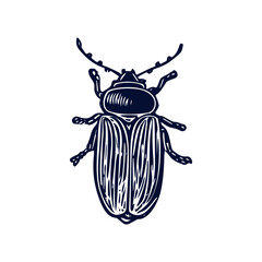 Handmade blockprint bug motif clipart in folkart scandi style. Simple monochrome linocut insect shapes with naive rural lineart.