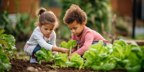 Kids Engaged in Organic Farming,Young Gardeners at Work