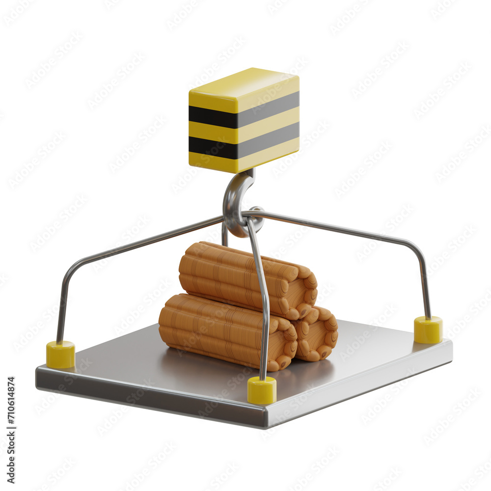 Aufkleber 3d logs model crane applications in timber extraction. 3d illustration, 3d element, 3d rendering. 3d
