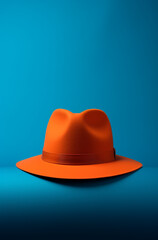 medium format shot of the cover of a hat with a blue background, in the style of orange created with Generative Ai