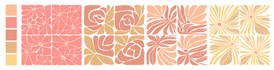 Peach fuzz abstract floral pattern design. Contemporary floral vector art in trendy color palette.
