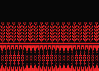  Ikat red cloth pattern on black with stripes pixel handicraft embroidery machine crochet Abstract Aztec symbol illustration geometric shape vector pattern Ethic native tribal background backdrop 