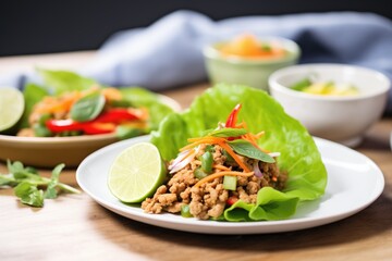 turkey lettuce wraps with colorful bell peppers alongside
