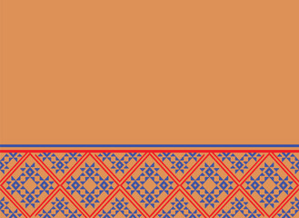 Ikat pattern blue on orange pixel handicraft embroidery machine crochet Abstract Aztec symbol illustration geometric shape vector pattern Ethic native tribal background backdrop wallpaper clothing 