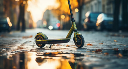 an electric scooter on a puddle