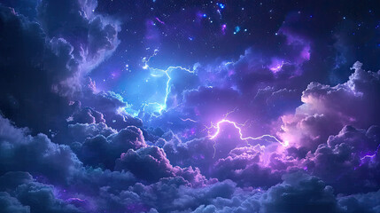 Fototapeta na wymiar Lightning rays electrical energy charge thunder in dark night sky