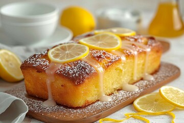 Obraz na płótnie Canvas Zesty sweetness Lemon bread with sugar coating, close up and mouthwatering