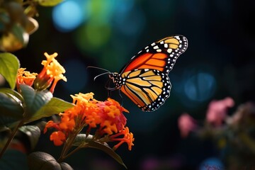 Obraz premium Stunning monarch butterfly on lantana flower