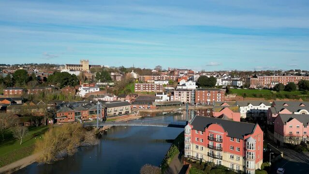 Ascending over Exeter Quay and River Exe with Cricklepit Bridge