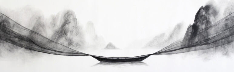 Black and white abstract landscape background. Digital painting.