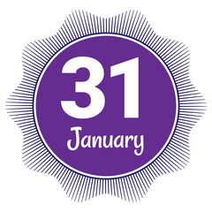 31 January, Date template. Useful design for calendar or event promotion. Vector illustration EPS 10 File. Isolated on white background. 