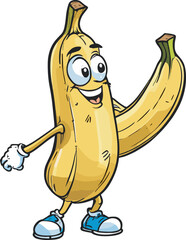 banana cartoon character holding a banana