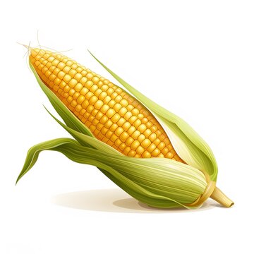 Yellow corn in leaf. Corn as a dish of thanksgiving for the harvest, picture on a white isolated background.