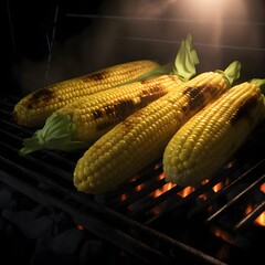 Yellow corn cobs on the grill. Corn as a dish of thanksgiving for the harvest.
