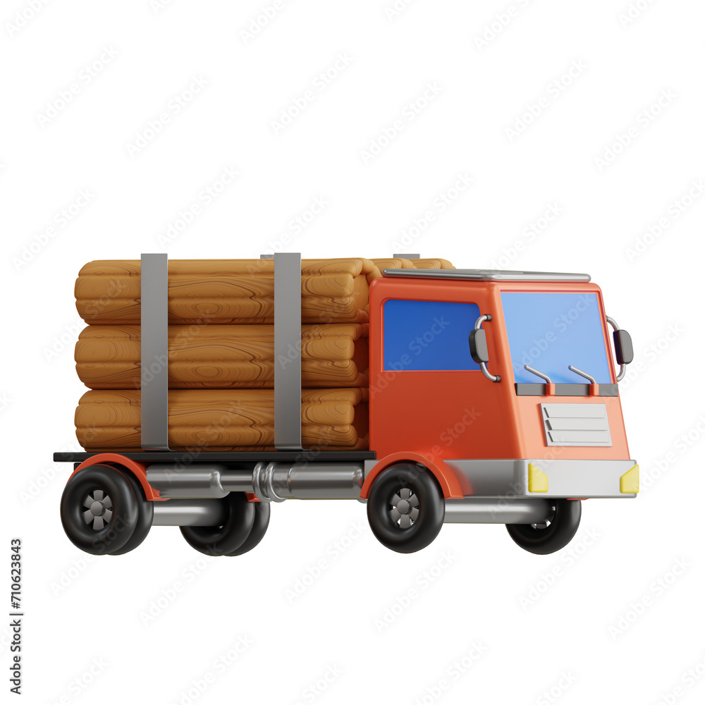 Aufkleber 3d truck model logistics of log delivery. 3d illustration, 3d element, 3d rendering. 3d visualizatio