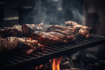 Sizzling BBQ Delight: Succulent Grilled Meat on the Barbecue, a Culinary Symphony of Flavor and Charred Perfection.