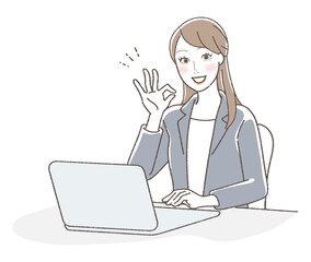 Business Woman Operating PC Illustration, Upper Body