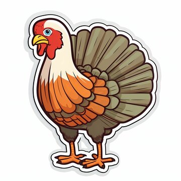 Sticker, small turkey. Turkey as the main dish of thanksgiving for the harvest, picture on a white isolated background.