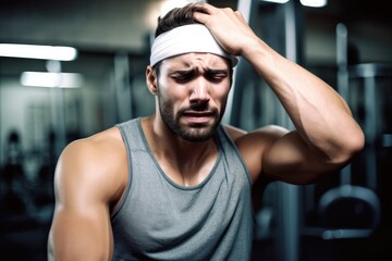Fototapeta na wymiar shot of a man looking stressed out while working at the gym