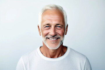 Happy senior man is smiling on clean background. Generative ai design.