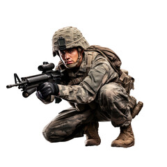 Sniper mercenary with a rifle aims at the enemy on Transparent background PNG