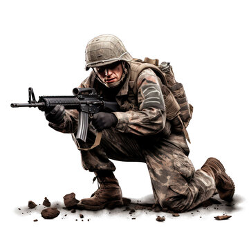 Sniper mercenary with a rifle aims at the enemy on Transparent background PNG