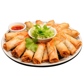 Spring Rolls Platter Isolated on white Background PNG	