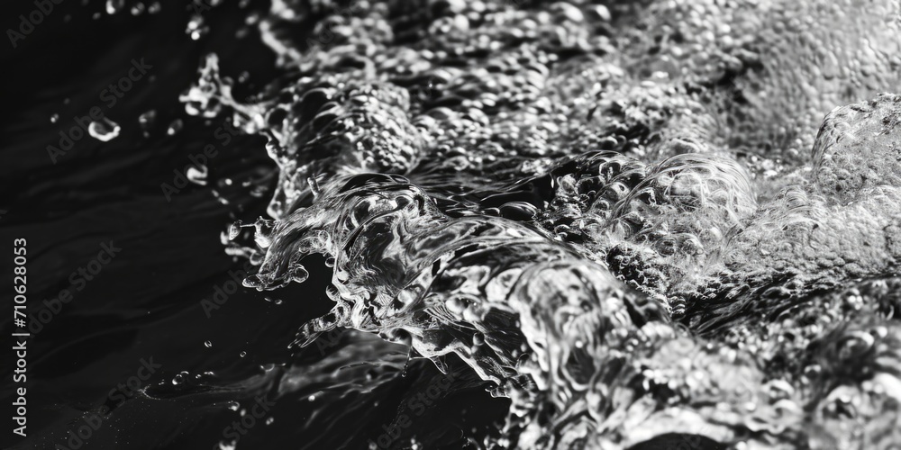 Poster A captivating black and white photo showcasing a stream of water. Perfect for adding a touch of elegance and simplicity to any design project