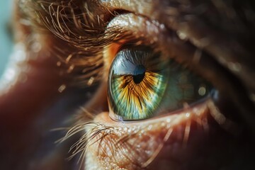 A close-up view of a person's eye. Can be used to represent concepts like vision, focus, or emotions