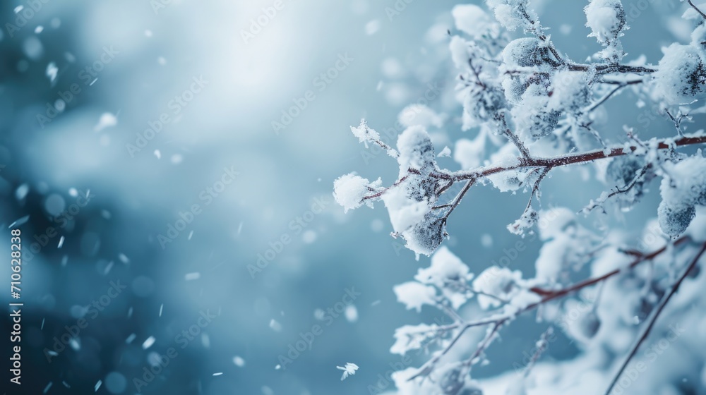Poster a branch of a tree covered in snow. suitable for winter-themed designs or nature backgrounds