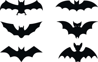 Bats, set of black silhouettes, vector mockup for laser cutting