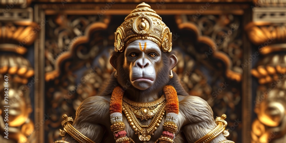 Poster A picture of a statue featuring a monkey wearing a regal golden crown. Perfect for adding a touch of whimsy and royalty to any project