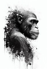 monkey portrait black and white