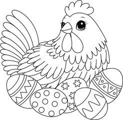Hen and easter eggs coloring page 