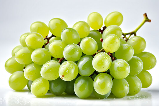 Green wet grapes bunch isolated on white background