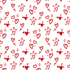 seamless background with red hearts on white background