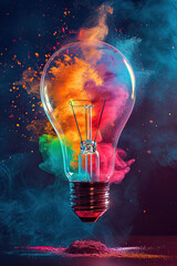 Lightbulb with splashing colorful powder
