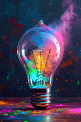 Lightbulb with splashing colorful powder